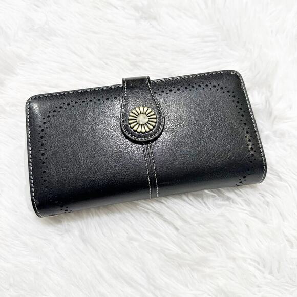 Western Style Black Wallet w/ Concho Snap – Card Slots & Zip Compartment - Picture 1 of 9